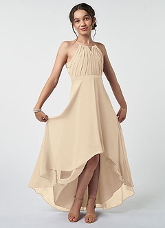 Azazie Oaklynn Junior Champagne A-Line Pleated Chiffon Dress image2