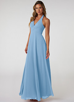 Azazie Tessie Bridesmaid Dresses Powder Blue A-Line V-Neck Pleated Chiffon Dress image3