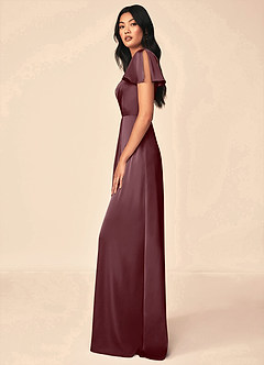 Azazie Soren Bridesmaid Dresses Sangria A-Line Pleated Stretch Satin Dress image3