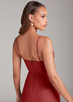 Azazie Maci Bridesmaid Dresses Rust Sheath Pleated Chiffon Dress image6
