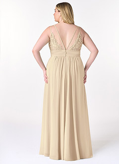 Azazie Maren Allure Abiti da Damigella Abito A-Line in Chiffon con Scollo a V in Pizzo Champagne image7