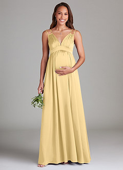 Azazie Emree Robes de demoiselle d'honneur de maternité Robe Trapèze avec poches Longueur ras du sol Satin extensible image1