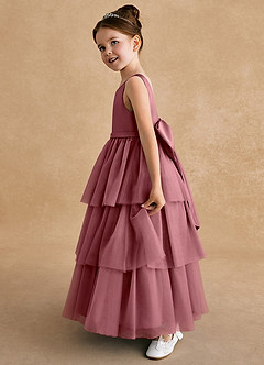 Azazie Megallie Flower Girl Dresses Desert Rose A-Line Bow Tulle Dress image4