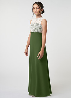 Azazie Rana Junior Olive A-Line Lace Chiffon Dress image3