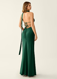Wrenllien Emerald Green Deep V-Neck Stretch Satin Backless Maxi Dress image7