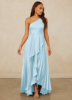 Christian Siriano Bridal for Azazie 1008 Bridesmaid Dresses Sky Blue A-Line One Shoulder Stretch Satin Dress image3