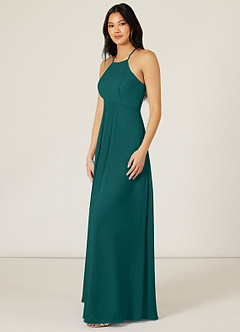 Azazie Sarah Final Sale Peacock Empire Pleated Chiffon Dress image4