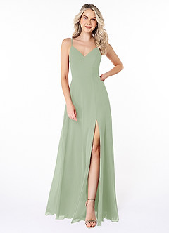 Azazie Lena Robes de demoiselle d'honneur Robe Trapèze en Mousseline de soie Dentelle Vert Sauge image1