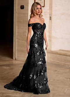 Jenna Noir Robe de bal sirène à volants et paillettes image9