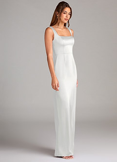 Azazie Flori Bridesmaid Dresses White Sheath Side Slit Stretch Satin Dress image3
