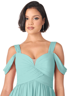 Azazie Lianne Bridesmaid Dresses Aqua A-Line Off the Shoulder Chiffon Dress image8
