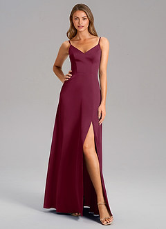 Azazie Talina Bridesmaid Dresses Mulberry A-Line Stretch Satin Dress image3