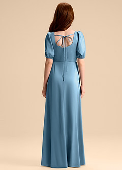 Azazie Briar Junior Abito A-Line in Raso Elasticizzato Fiocco Blu Acciaio image2