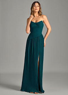 Azazie Becka Brautjungfernkleider A-Linie Schulterfrei Chiffon Kleid Kiefer image1