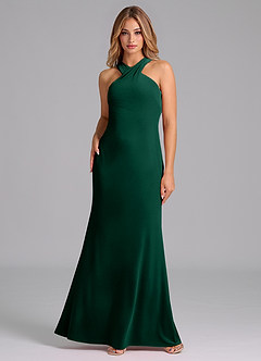 Azazie Doretta Bridesmaid Dresses Emerald Mermaid Pleated Velvet Dress image3