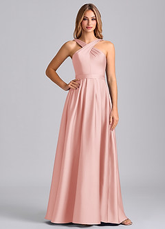 Azazie Dixie Bridesmaid Dresses Powder Pink A-Line Pleated Stretch Satin Dress image3