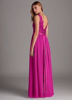 Azazie Elly Bridesmaid Dresses Fuchsia A-Line Lace Scoop Neck Chiffon Dress image5