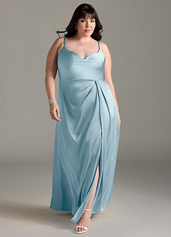 Azazie Brielle Bridesmaid Dresses Moody Blue A-Line Cowl Spaghetti Straps Stretch Satin Dress image8