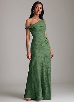 Azazie Emerson Vestidos de madrinha de casamento Vestido Eucalipto de Esgotamento Floral de sereia com Fora do ombro image4