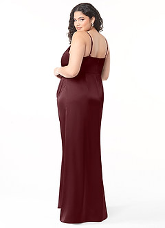 Azazie Maci Bridesmaid Dresses Sangria A-Line V-Neck Pleated Stretch Satin Dress image8