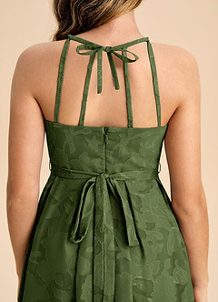 Azazie Arianthe Junior A-Linie Plissee Blumen-Burnout Kleid Olivgrün image7