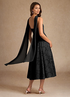 Azazie Lorain Kleider für die Brautmutter A-Linie Plissee Blumen-Burnout Kleid Schwarz image6