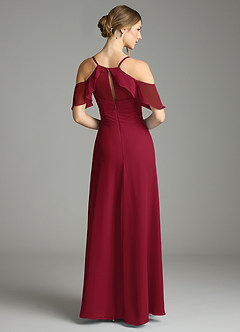 Azazie Dakota Vestidos de damas de honor Vestido de Borgoña de Gasa de Corte en A con Cuello en V plisado image2