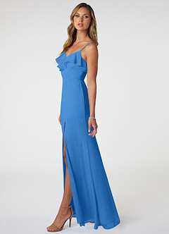 Azazie Natalia Bridesmaid Dresses Blue Jay A-Line Chiffon Dress image3