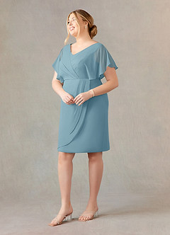 Azazie Julia Mother of the Bride Dresses Moody Blue Sheath V-Neck Pleated Chiffon Dress image8