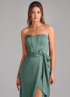 Azazie Jamie Bridesmaid Dresses Eucalyptus A-Line Strapless Stretch Satin Convertible Dress image6