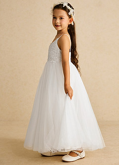 Azazie Buttercup Flower Girl Dresses Ivory A-Line Lace Tulle Dress image2