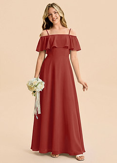 Azazie Maggie Junior Terracotta A-Line Off the Shoulder Chiffon Dress image5