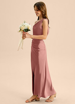 Azazie Madelyn Junior Osłona Zza ramienia Satyna elastyczna Długość podłogi Młodsza druhna Sukienka image3