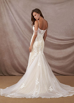 Azazie Saskia Abiti da Sposa Abito Sirena in Tulle Lustrini Bianco Diamante Champagne image7