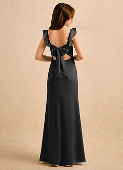 Azazie Novalie Girls Formal 플라워 걸 드레스 인어 보우 스트레치 새틴 플로어 길이 드레스 image1