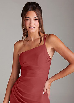 Azazie Eren 신부 들러리 드레스 인어 한쪽 어깨 쉬폰 발목 길이 드레스 image6