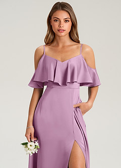 Azazie Jean Jurken voor bruidsmeisjes Jurk van Stretch Satijn met A-Lijn Off the Shoulder Blauweregen image6