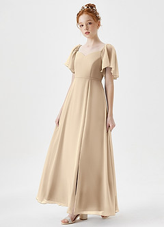 Azazie Chloe Junior Champagne A-Line Sweetheart Neckline Chiffon Dress image3