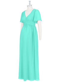 Azazie Verna Maternity Bridesmaid Dresses A-Line V-Neck Ruched Chiffon Floor-Length Dress image26