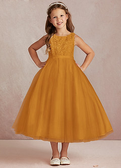 Azazie Calla Flower Girl Dresses Butterscotch Ball-Gown Lace Tulle Dress image2