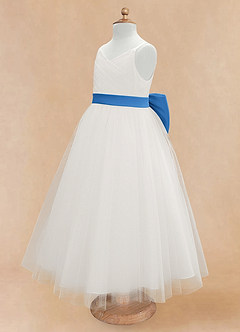 Azazie Lea Flower Girl Dresses Blue Jay A-Line Spaghetti Strap Tulle Dress image8
