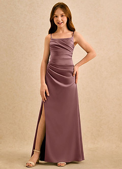 Azazie Cannoli Girls Formal Vintage Mauve ALine Pleated Stretch Satin — free download