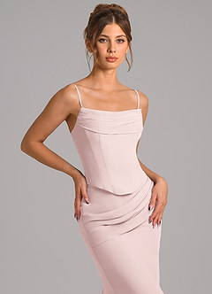 Azazie Sorrel Vestidos de damas de honor Vestido de Rosa Rubor de Gasa de Corte Sirena con Corsé image8