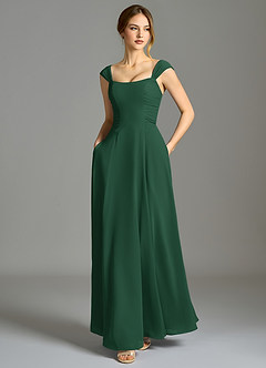 Azazie Oasis Brudtärnklänningar Klä av A-Linje i Chiffong med fickor Mörkgrön image6