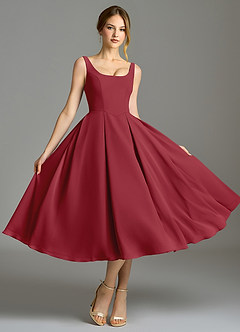 Azazie Amalie Brautjungfernkleider A-Linie Plissee Chiffon Kleid Granatapfelrot image5