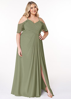 Azazie Dakota Vestidos de damas de honor Vestido de Pistacho de Gasa de Corte en A con Cuello en V plisado image18