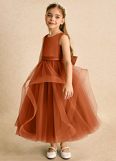 Azazie Vana Flower Girl Dresses Burnt Orange Ball-Gown Bow Tulle Dress image5