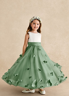 Azazie Vi Flower Girl Dresses Matcha A-Line Sleeveless Tulle Dress image8