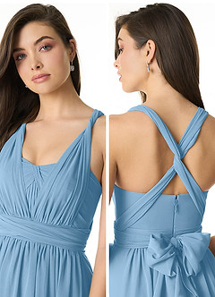 Azazie Olani Abiti da Damigella Abito Convertibile A-Line in Chiffon a Spalla Scoperta Blu Acciaio image5