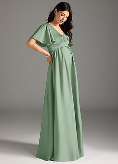 Azazie Verna Abiti da damigella d'onore premaman Abito A-Line Increspato Raso Elasticizzato Floor-Length image6